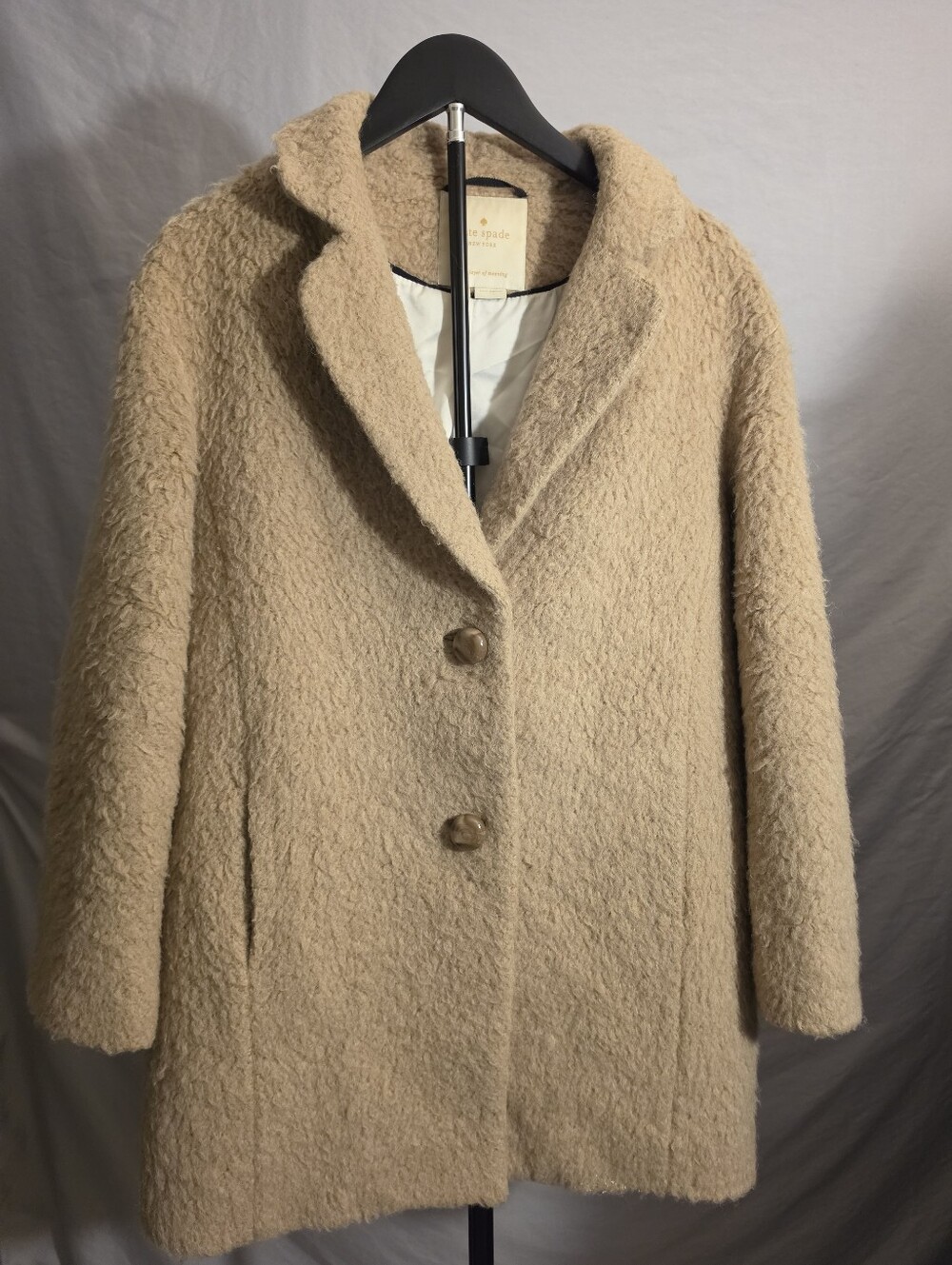 Kate Spade New York Daphne Coat Wool Alpaca Back Bow Old Money Luxury XS Camel